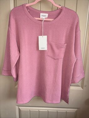 ANDREE BY UNIT Dusty Pink Waffle-Knit Pocket Sweatshirt